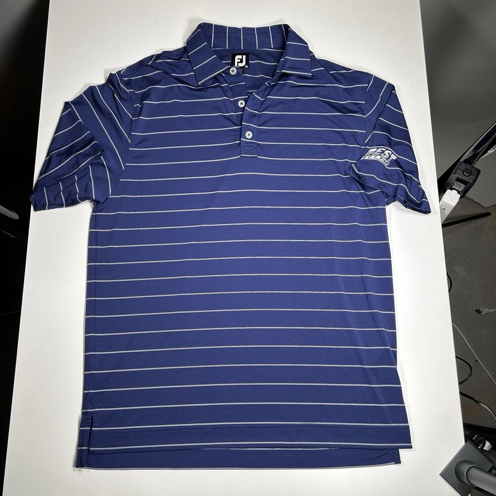 Footjoy ProDry Performance Golf Polo Men’s Large Double Pinstripe Medium Blue